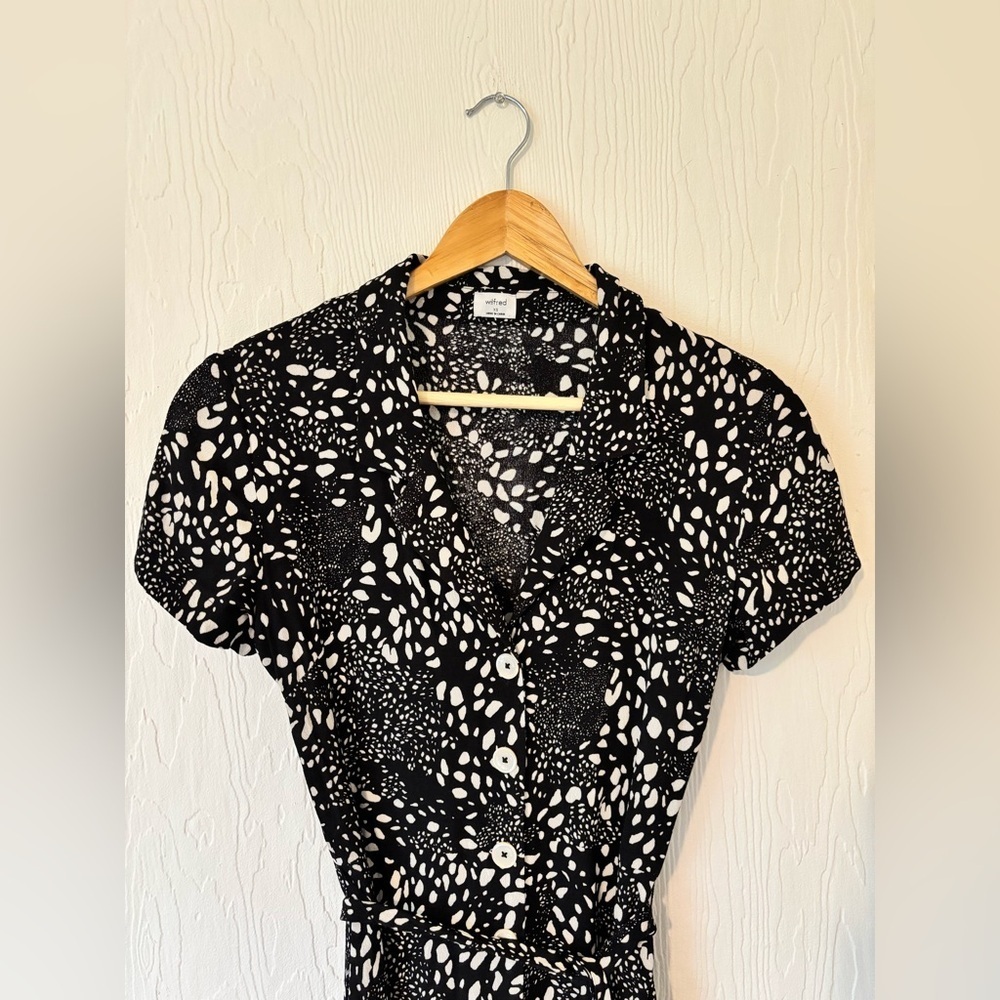 Wilfred Aritzia Button Down Collared Short Sleeve Midi Maxi Shirt Animal Dress - Picture 6 of 13